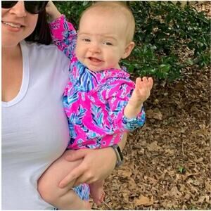 Lilly Pulitzer Velma Infant Girls Size 6-12 months Bodysuit Hot Pink and Blue Th